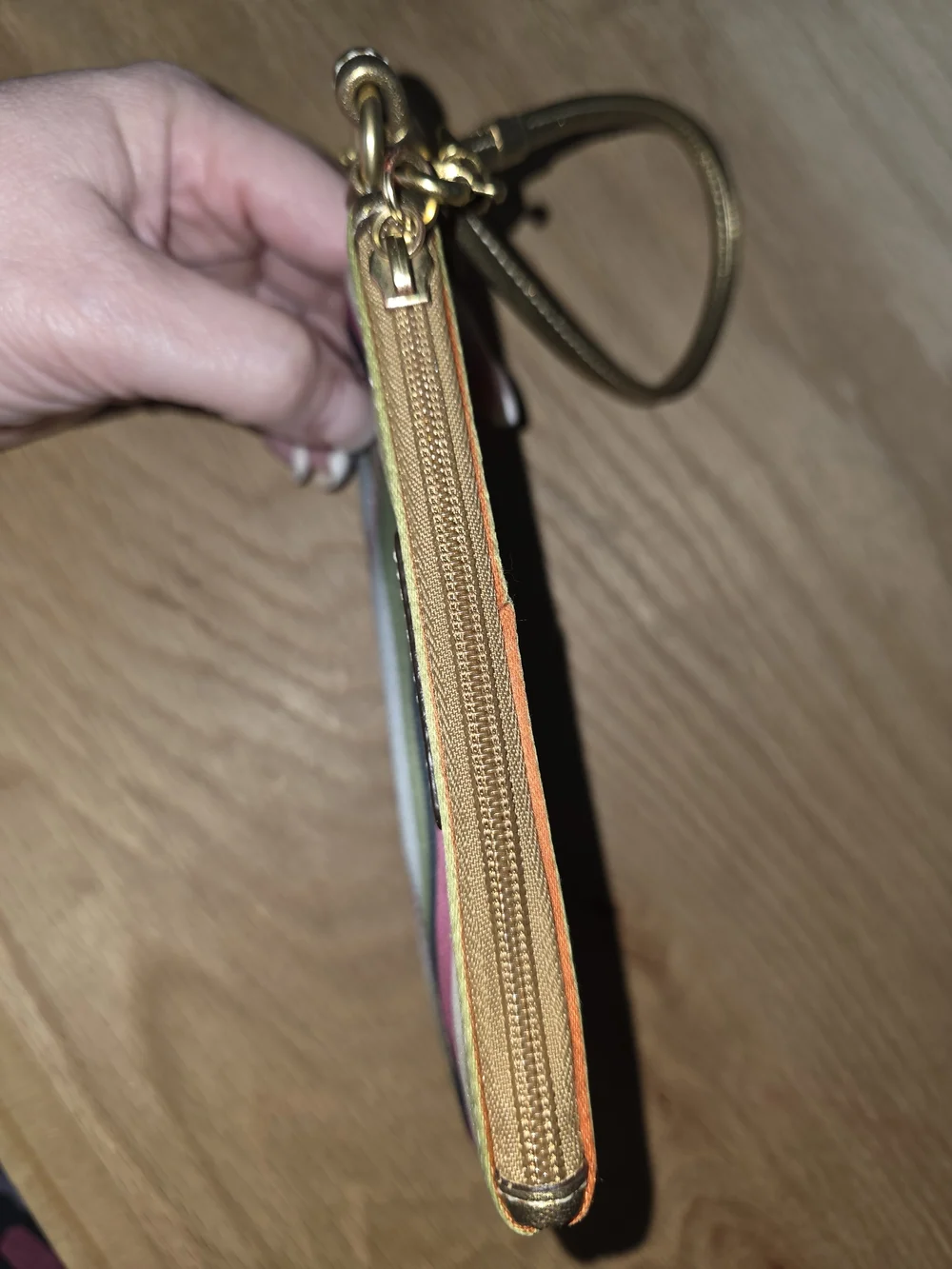 COACH Multicolor Striped Small Wristlet with Gold Trim